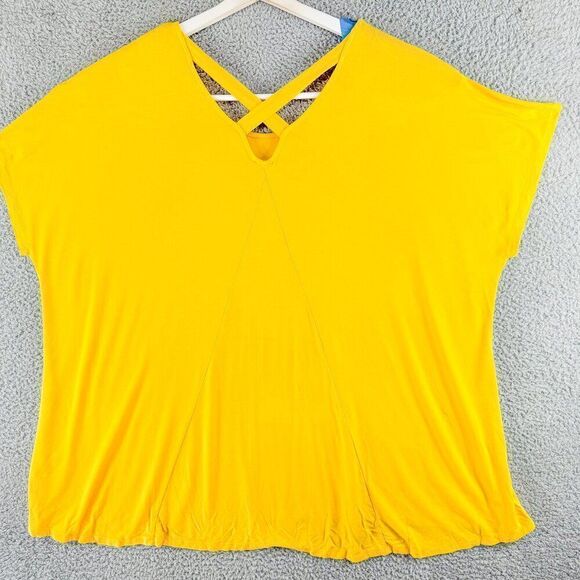Avenue Scoop‎ Neck Blouse Womens 30/32 Plus Size Top Yellow Strap Back Casual - Picture 5 of 12